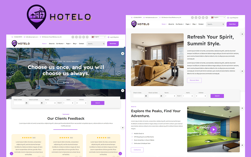 Hotelo WordPress Theme & HTML Template.